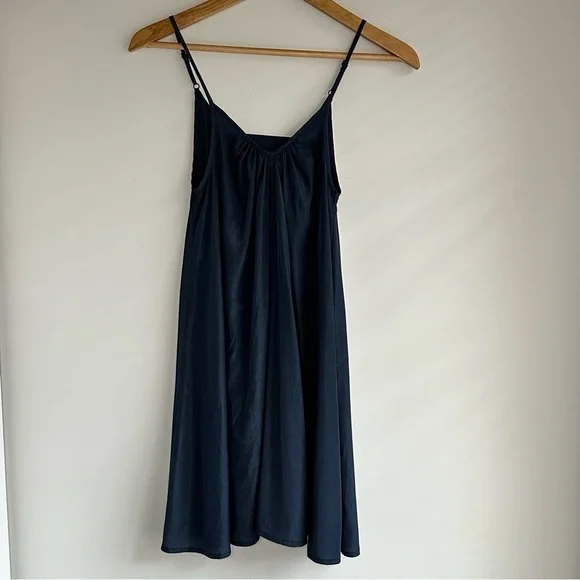 Pink Stitch Navy Satin Slip Dress with Adjustable Spaghetti Straps - Picture 10 of 10
